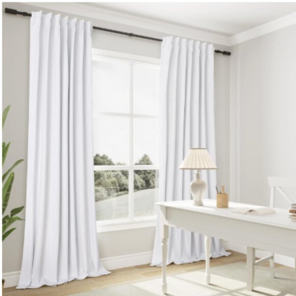 White Linen Blackout Curtains 41 x 83 Curtain Panels Pinch Pleat Back Tabs PAIR - Picture 2 of 16